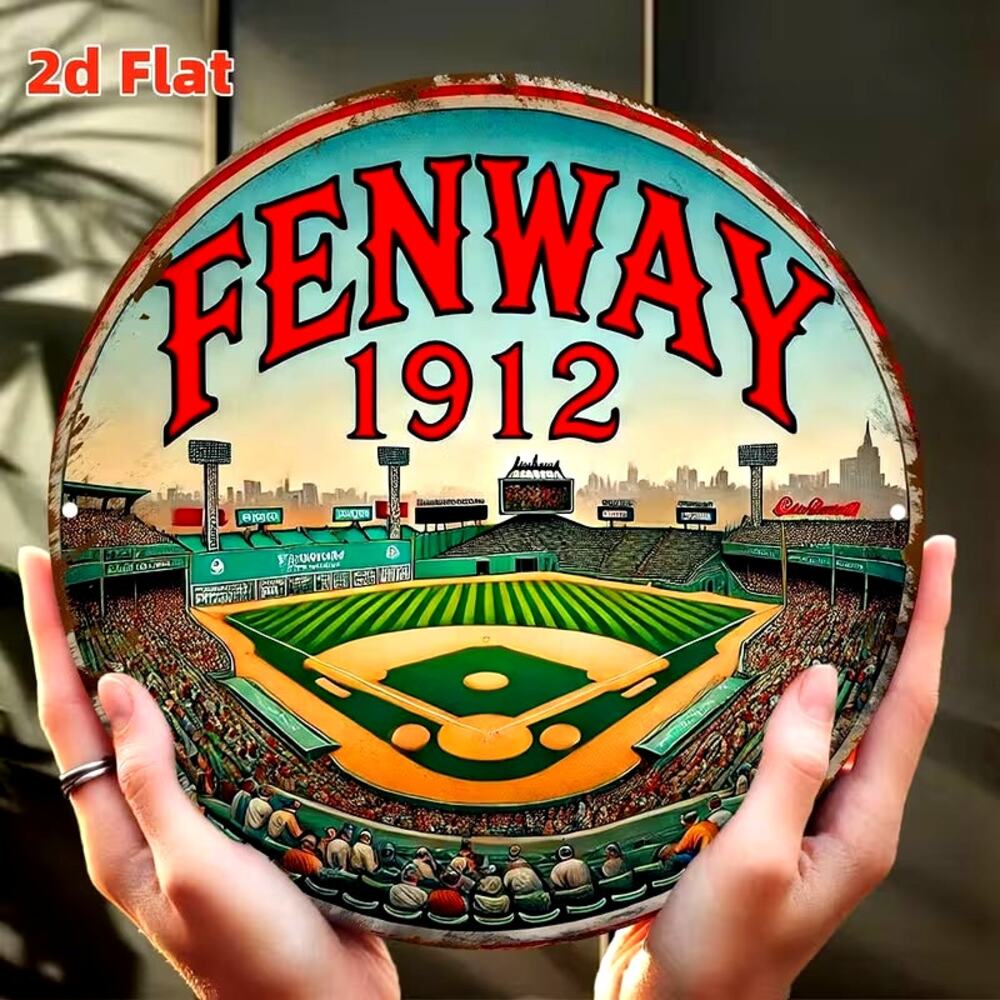 MLB Boston Red Sox Circle Sign 7.8" Retro Distressed Baseball Fenway Metal New